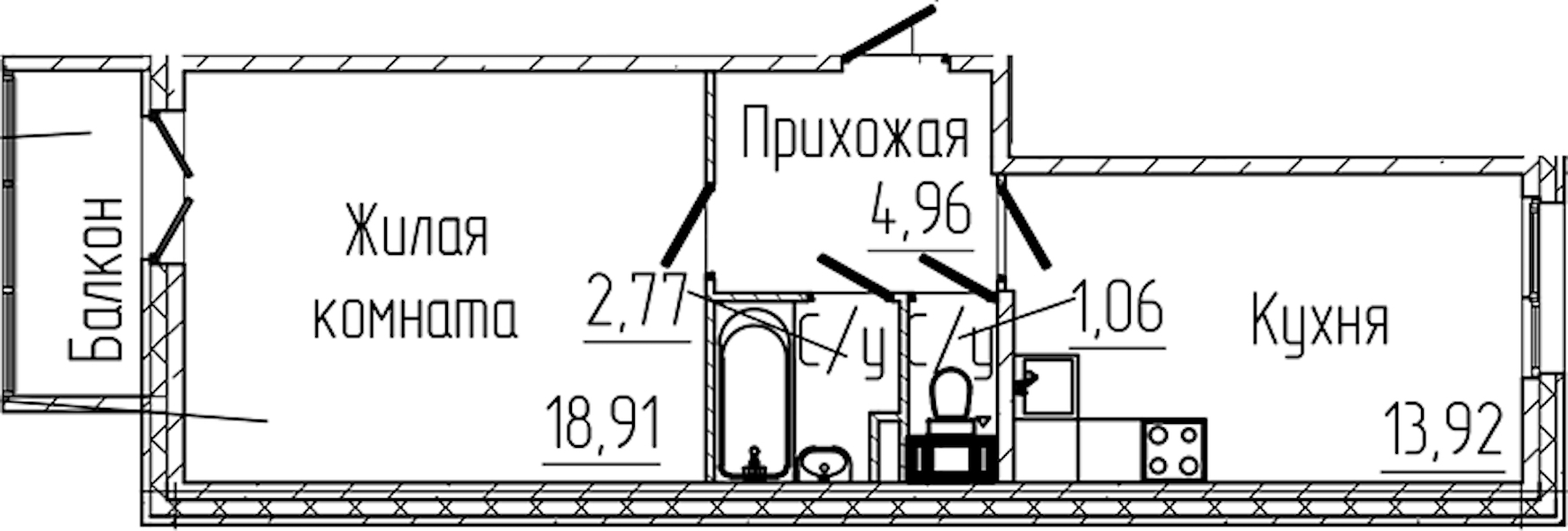 1-комнатная квартира 42.55 м², 8/8 эт., ЖК «SERTOLOVO PARK»